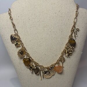 Gold-Tone Charm Necklace with Multi Stone Accents - Women Jewelry